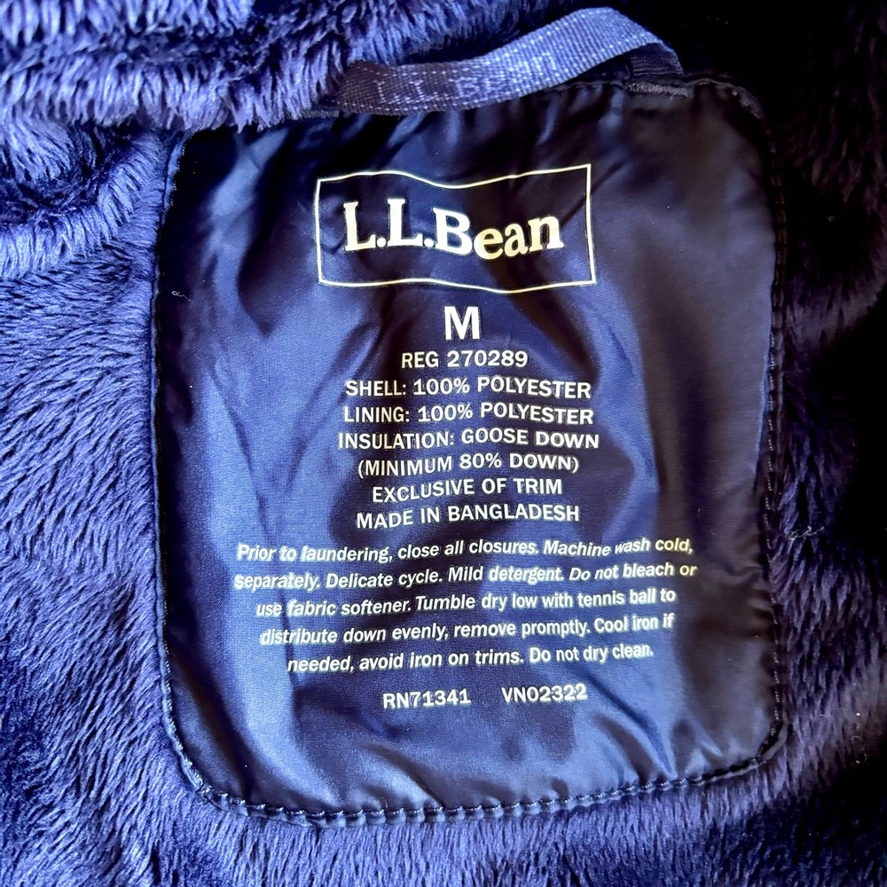 L.L.Bean Goose Down Hooded Puffer Jacket Navy Blue Women’s M - Picture 3 of 7